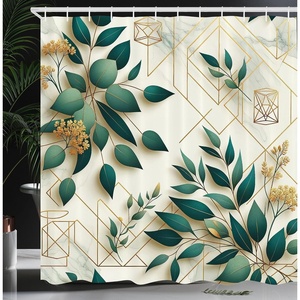 image:imageAmbesonne Eucalyptus Leaves Shower Curtain Modern Geometric Nature Mid Century Boho with Peachy Details Cloth Fabric Bathroom Decor Set with Hooks 69 W x 84 L Orange Dark Sea GreenDark Teal Amber Ivory