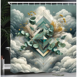 image:imageAmbesonne Eucalyptus Leaves Shower Curtain Modern Geometric Nature Mid Century Boho with Peachy Details Cloth Fabric Bathroom Decor Set with Hooks 69 W x 84 L Orange Dark Sea GreenGrey Teal Earth Yellow