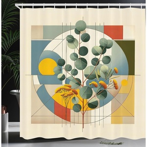 image:imageAmbesonne Eucalyptus Leaves Shower Curtain Modern Geometric Nature Mid Century Boho with Peachy Details Cloth Fabric Bathroom Decor Set with Hooks 69 W x 84 L Orange Dark Sea GreenLaurel Green Multicolor