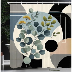 image:imageAmbesonne Eucalyptus Leaves Shower Curtain Modern Geometric Nature Mid Century Boho with Peachy Details Cloth Fabric Bathroom Decor Set with Hooks 69 W x 84 L Orange Dark Sea GreenBlack Blue Grey and Green