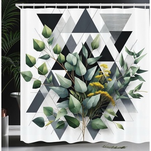 image:imageAmbesonne Eucalyptus Leaves Shower Curtain Modern Geometric Nature Mid Century Boho with Peachy Details Cloth Fabric Bathroom Decor Set with Hooks 69 W x 84 L Orange Dark Sea GreenDark Blue Grey and Green