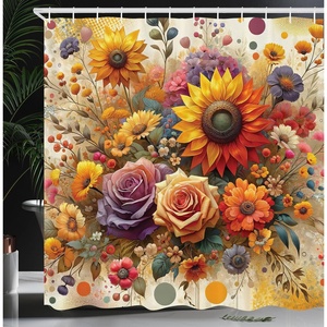image:imageAmbesonne Eucalyptus Leaves Shower Curtain Modern Geometric Nature Mid Century Boho with Peachy Details Cloth Fabric Bathroom Decor Set with Hooks 69 W x 84 L Orange Dark Sea GreenIndigo Pale Green