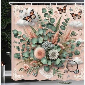 image:imageAmbesonne Eucalyptus Leaves Shower Curtain Modern Geometric Nature Mid Century Boho with Peachy Details Cloth Fabric Bathroom Decor Set with Hooks 69 W x 84 L Orange Dark Sea GreenPale Rose Laurel Green