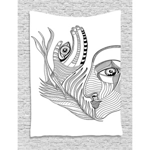 image:imageAmbesonne Psychedelic Tapestry Trippy Abstract Surreal Human Faces Tattoo Style Art Print Wall Hanging for Bedroom Living Room Dorm Decor 60 X 80 Black GreyBlack Grey