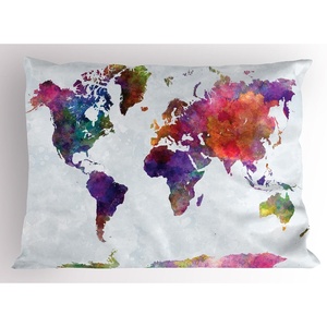 image:imageAmbesonne Watercolor Pillow Sham Multicolored Hand Drawn World Map Asia Europe Africa America Geography Print Decorative Standard King Size Printed Pillowcase 36 X 20 Gray PurpleGray Purple