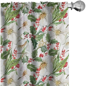 image:imageAmbesonne Watercolor Window Curtains Christmas Themed Floral Poinsettia Berries Winter Inspirations Leaf Lightweight Decor 2Panel Set with Rod Pocket Pair of  28 x 84 Vermilion Yellow GreenVermilion Yellow Green