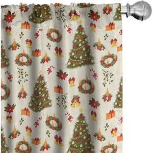 image:imageAmbesonne Watercolor Window Curtains Christmas Themed Floral Poinsettia Berries Winter Inspirations Leaf Lightweight Decor 2Panel Set with Rod Pocket Pair of  28 x 84 Vermilion Yellow GreenBeige