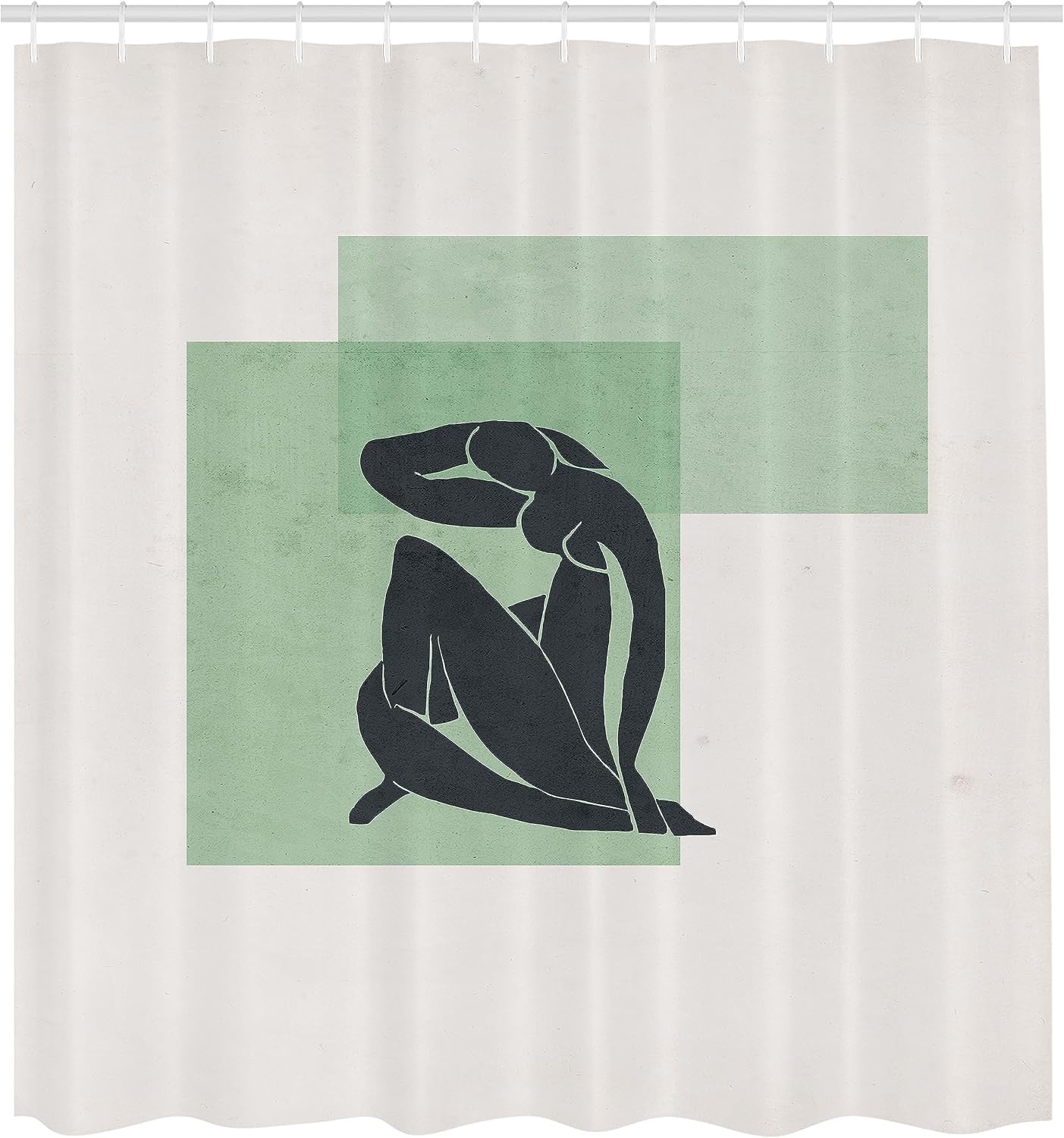 image:imageAmbesonne Mid Century Modern Boho Shower Curtain Minimalist Lady Silhouette on Watercolor Rectangles Cloth Fabric Bathroom Decor Set with Hooks 69 W x 84 L Green and Dark Blue Grey