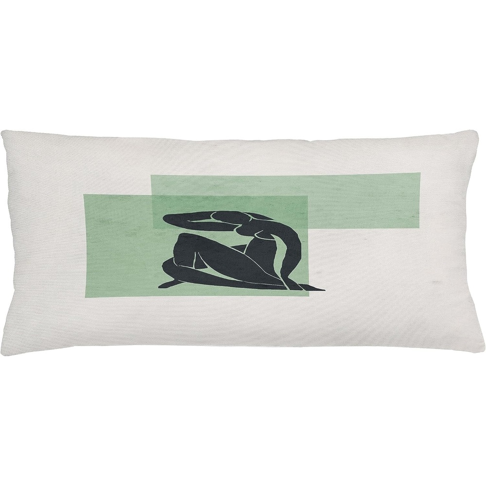 image:imageAmbesonne Mid Century Modern Boho Throw Pillow Cushion Cover Minimalist Lady Silhouette on Watercolor Rectangles Decorative Rectangle Accent Pillow Case 36 X 16 Green and Dark Blue Grey