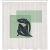 image:imageAmbesonne Mid Century Modern Boho Shower Curtain Minimalist Lady Silhouette on Watercolor Rectangles Cloth Fabric Bathroom Decor Set with Hooks 69 W x 75 L Green and Dark Blue Grey