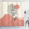 image:imageAmbesonne Mid Century Modern Boho Shower Curtain Contemporary Sketchy Leafy Design with Desert Dune Art Cloth Fabric Bathroom Decor Set with Hooks 69 W x 75 L Coral and Charcoal Grey
