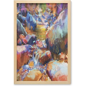 image:imageAmbesonne Fantasy Wall Art with Frame Abstract Waterfall with Rock Stones in the River Acrylic Digital Picture Printed Fabric Poster for Bathroom Living Room Dorms 23 x 35 Multicolor