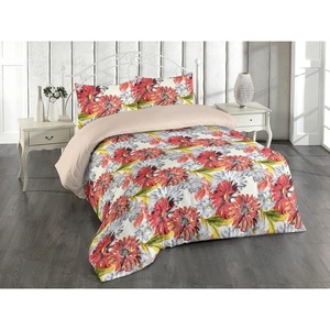 image:imageAmbesonne Flower Duvet Cover Set Floral Ornament with Digital Watercolor Gerbara Art Floursih Print Reversible 3 Piece Bedding Set with 2 Pillow Shams California King Dark Salmon Grey and Mustard