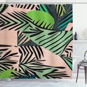 image:imageAmbesonne Mid Century Modern Boho Shower Curtain Blurry Effect Forest of Leafy Art Exotics Fun Cloth Fabric Bathroom Decor Set with Hooks 69 W x 105 L Pale Salmon and Charcoal Grey