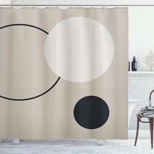 image:imageAmbesonne Mid Century Modern Boho Shower Curtain Contemporary Geometric Vibes Round and Circle Chill Print Cloth Fabric Bathroom Decor Set with Hooks 69 W x 84 L Pale Sepia Dark Grey