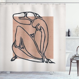 image:imageAmbesonne Mid Century Modern Boho Shower Curtain Contemporary Vibe Outline Lady Drawing Rectangular Art Cloth Fabric Bathroom Decor Set with Hooks 69 W x 105 L Dark Blue Grey Salmon