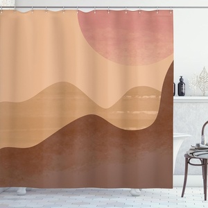 image:imageAmbesonne Mid Century Modern Boho Shower Curtain Earth Tones Minimalist Desert Dunes Art with Sun Print Cloth Fabric Bathroom Decor Set with Hooks 69 W x 105 L Peach Camel Chocolate