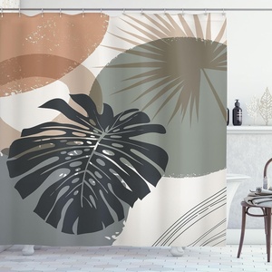 image:imageAmbesonne Mid Century Modern Boho Shower Curtain Exotic Monstera Leaf Silhouettes with Round Ornaments Cloth Fabric Bathroom Decor Set with Hooks 69 W x 75 L Almond Evergreen White