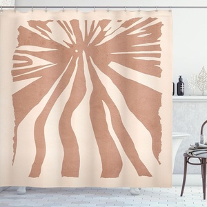 image:imageAmbesonne Mid Century Modern Boho Shower Curtain Funky Sun Beam Look Abstract Stripes Contemporary Print Cloth Fabric Bathroom Decor Set with Hooks 69 W x 105 L Pale Taupe Champagne