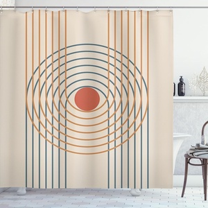 image:imageAmbesonne Mid Century Modern Boho Shower Curtain Geometric Design Minimalist Stripes and Circles Like Eye Cloth Fabric Bathroom Decor Set with Hooks 69 W x 70 L Champagne Dark Salmon