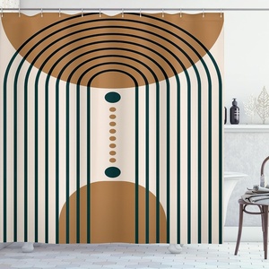 image:imageAmbesonne Mid Century Modern Boho Shower Curtain Geometric Semicircle and Round Shapes with Spots Cloth Fabric Bathroom Decor Set with Hooks 69 W x 84 L Cocoa Champagne and Dark Teal