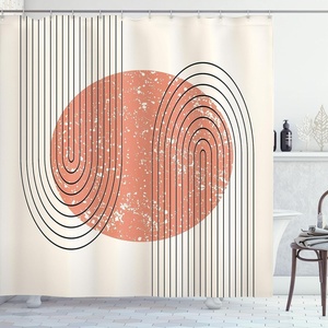 image:imageAmbesonne Mid Century Modern Boho Shower Curtain Grunge Planet Inspired Round with Stripes on Ivory Back Cloth Fabric Bathroom Decor Set with Hooks 69 W x 70 L Salmon Charcoal Grey