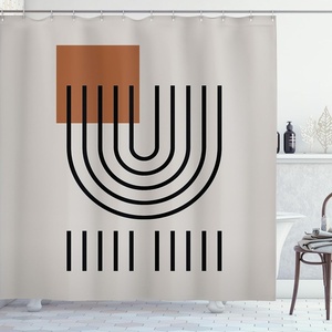 image:imageAmbesonne Mid Century Modern Boho Shower Curtain Minimalist Abstract Aura Square and Roundy Lines Dreamy Art Cloth Fabric Bathroom Decor Set with Hooks 69 W x 105 L Pale Tan Cinnamon