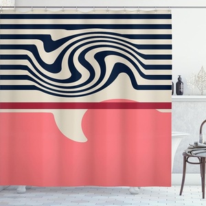 image:imageAmbesonne Mid Century Modern Boho Shower Curtain Minimalist Abstract Vibes Artwork of a Groovy Lines Cloth Fabric Bathroom Decor Set with Hooks 69 W x 75 L Pastel Pink Eggshell Ruby