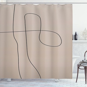 image:imageAmbesonne Mid Century Modern Boho Shower Curtain Minimalist Themed Scribble Style Stripe on Nude Tone Cloth Fabric Bathroom Decor Set with Hooks 69 W x 75 L Pale Sepia Charcoal Grey