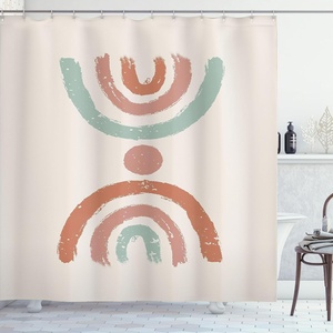 image:imageAmbesonne Mid Century Modern Boho Shower Curtain Minimalist and Pastel Stripes with Dot Rainbow Look Cloth Fabric Bathroom Decor Set with Hooks 69 W x 105 L Pale Rust and Almond Green