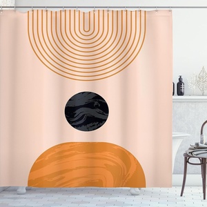 image:imageAmbesonne Mid Century Modern Boho Shower Curtain Semi Circles and Planet Rounds on a Soft Background Cloth Fabric Bathroom Decor Set with Hooks 69 W x 105 L Dark Orange and Pale Peach