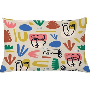 image:imageAmbesonne Mid Century Modern Boho Throw Pillow Cushion Cover Pattern of Abstract Leafy Shapes with Face Look Drawings Decorative Rectangle Accent Pillow Case 26 X 16 Eggshell Multicolor