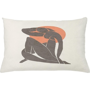 image:imageAmbesonne Mid Century Modern Boho Throw Pillow Cushion Cover Simple Silhouette of Lady with Peach Tone Sun Round Print Decorative Rectangle Accent Pillow Case 26 X 16 Salmon Dimgray White