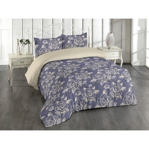 image:imageAmbesonne Roses Duvet Cover Set Blossoming Petals Wild Flowers and Leaves Romantic Feels Vintage Concept Reversible 2 Piece Bedding Set with Pillow Sham Twin Beige and Dark Indigo