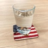 image:imageAmbesonne American Flag Coaster Set of 4 USA Flag Over Vertical Striped Wooden Board Citizen Solidarity Artwork Square Hardboard Gloss Coasters Standard Size Coral CreamBrown Red