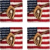 image:imageAmbesonne American Flag Coaster Set of 4 USA Flag Over Vertical Striped Wooden Board Citizen Solidarity Artwork Square Hardboard Gloss Coasters Standard Size Coral CreamBrown Red