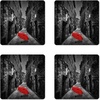 image:imageAmbesonne Savannah Coaster Set of 4 White Tiger Wintertime Animal Portrait Eyes Calm Noble Beast Photography Square Hardboard Gloss Coasters Standard Size White and BlackLight Brown