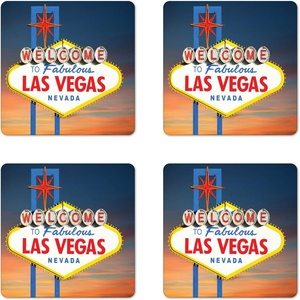 image:imageAmbesonne American Flag Coaster Set of 4 USA Flag Over Vertical Striped Wooden Board Citizen Solidarity Artwork Square Hardboard Gloss Coasters Standard Size Coral CreamNavy Red