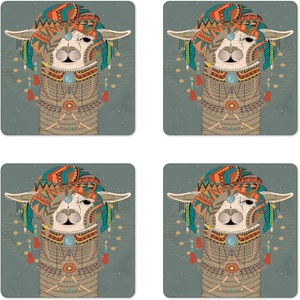 image:imageAmbesonne American Flag Coaster Set of 4 USA Flag Over Vertical Striped Wooden Board Citizen Solidarity Artwork Square Hardboard Gloss Coasters Standard Size Coral CreamTeal Orange