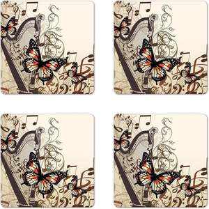image:imageAmbesonne Movie Theater Coaster Set of 4 Various Hand Drawn on a Notebook Page Style Backdrop Hollywood Fun Square Hardboard Gloss Coasters Standard Size White BlueCream Orange