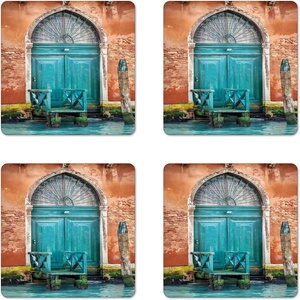 image:imageAmbesonne Movie Theater Coaster Set of 4 Various Hand Drawn on a Notebook Page Style Backdrop Hollywood Fun Square Hardboard Gloss Coasters Standard Size White BlueSky Blue