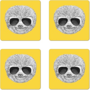 image:imageAmbesonne Savannah Coaster Set of 4 White Tiger Wintertime Animal Portrait Eyes Calm Noble Beast Photography Square Hardboard Gloss Coasters Standard Size White and BlackYelow Grey