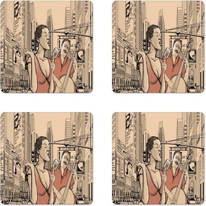 image:imageAmbesonne Savannah Coaster Set of 4 White Tiger Wintertime Animal Portrait Eyes Calm Noble Beast Photography Square Hardboard Gloss Coasters Standard Size White and BlackBeige Brown