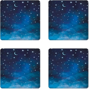 image:imageAmbesonne Savannah Coaster Set of 4 White Tiger Wintertime Animal Portrait Eyes Calm Noble Beast Photography Square Hardboard Gloss Coasters Standard Size White and BlackDark Blue