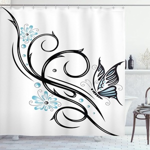 image:imageAmbesonne Winter Shower Curtain Ornamental Crystals of Ice Freezing Weather in January Cold Abstract Cloth Fabric Bathroom Decor Set with Hooks 69 W x 70 L Coconut YellowBlue Black and White