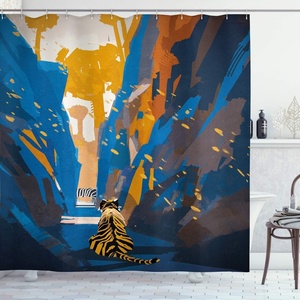 image:imageAmbesonne Cartoon Shower Curtain Colorful Exotic Zebra Head and Funny Animal Abstract Art Print Cloth Fabric Bathroom Decor Set with Hooks 69 W x 84 L Multicolor Soft BlueOrange and Blue