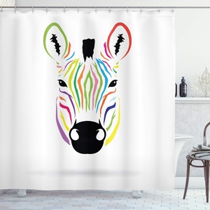 image:imageAmbesonne Cartoon Shower Curtain Colorful Exotic Zebra Head and Funny Animal Abstract Art Print Cloth Fabric Bathroom Decor Set with Hooks 69 W x 84 L Multicolor Soft BlueMulticolor Soft Blue