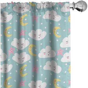 image:imageAmbesonne Cartoon Window Curtains Cartoon Sky View Along Sleeping Clouds Stars and Crescents in Scandinavian Style Lightweight Decor 2Panel Set with Rod Pocket Pair of  28 x 63 Teal BlueTeal Blue