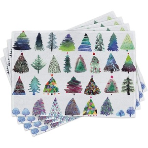image:imageAmbesonne Christmas Place Mats Set of 4 Watercolor Christmas Theme Fir Trees Abstract Silhouettes Illustration Washable Fabric Placemats for Dining Table Standard Size Green Seafoam