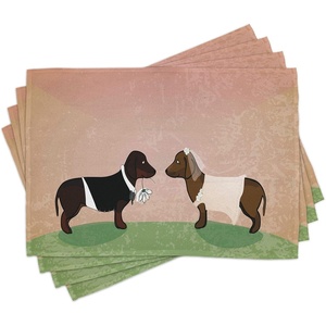image:imageAmbesonne Dachshund Place Mats Set of 4 Groom and Bride Dogs Marriage Themed Ceremonial Illustration Cartoon Style Washable Fabric Placemats for Dining Table Standard Size Pale Coral